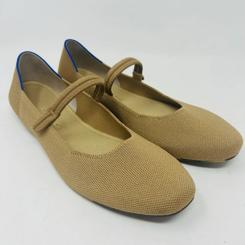 Rothy's The Square Mary Jane Ballet Flats Tan Brown 10 Neutral Minimalist